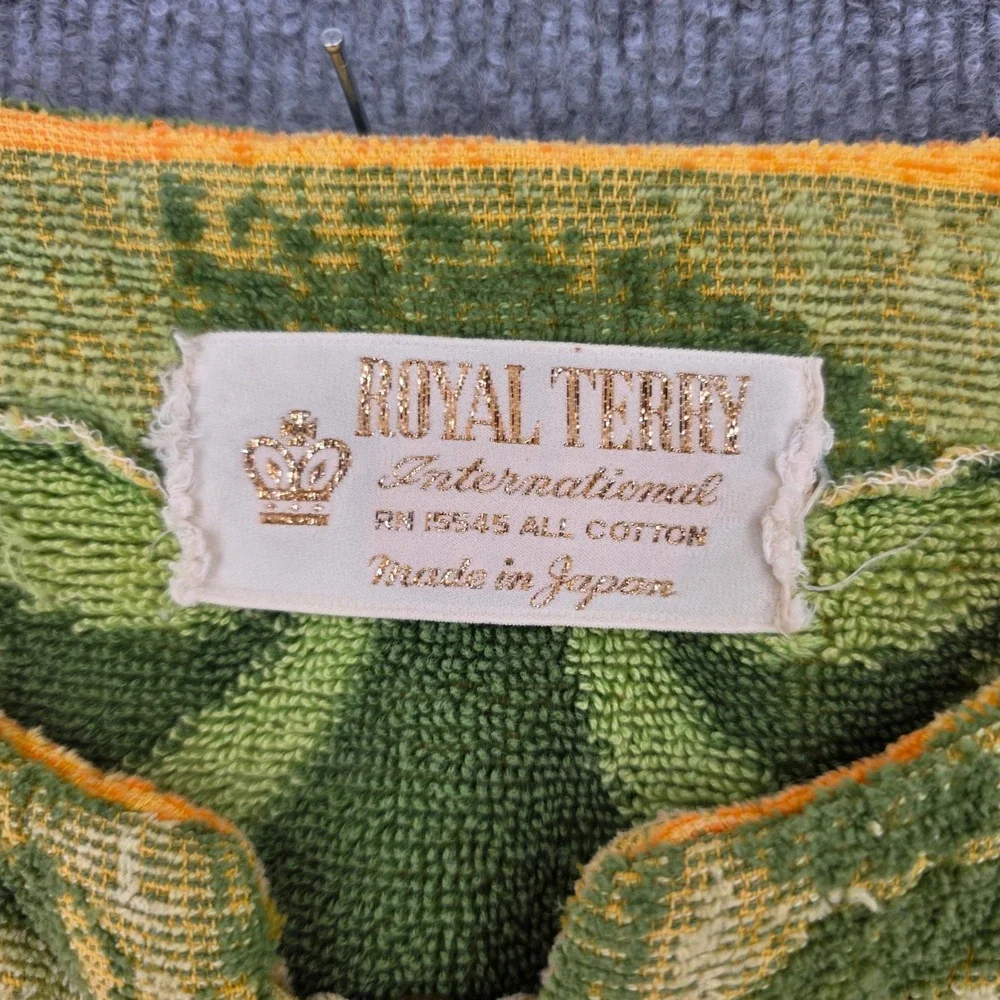 Vintage Royal Terry International Japan Cotton Zip Front Robe Orange Green 70s